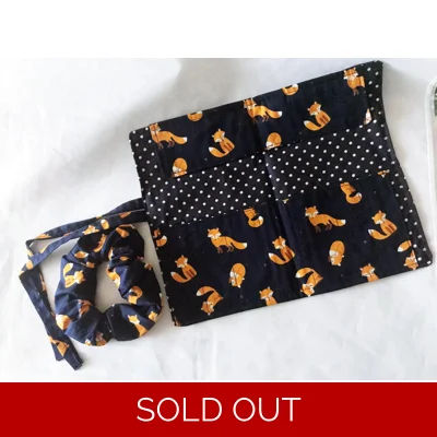 Fox Pencil Roll: Handmade Cotton Fabric Pencil Case, Back to School